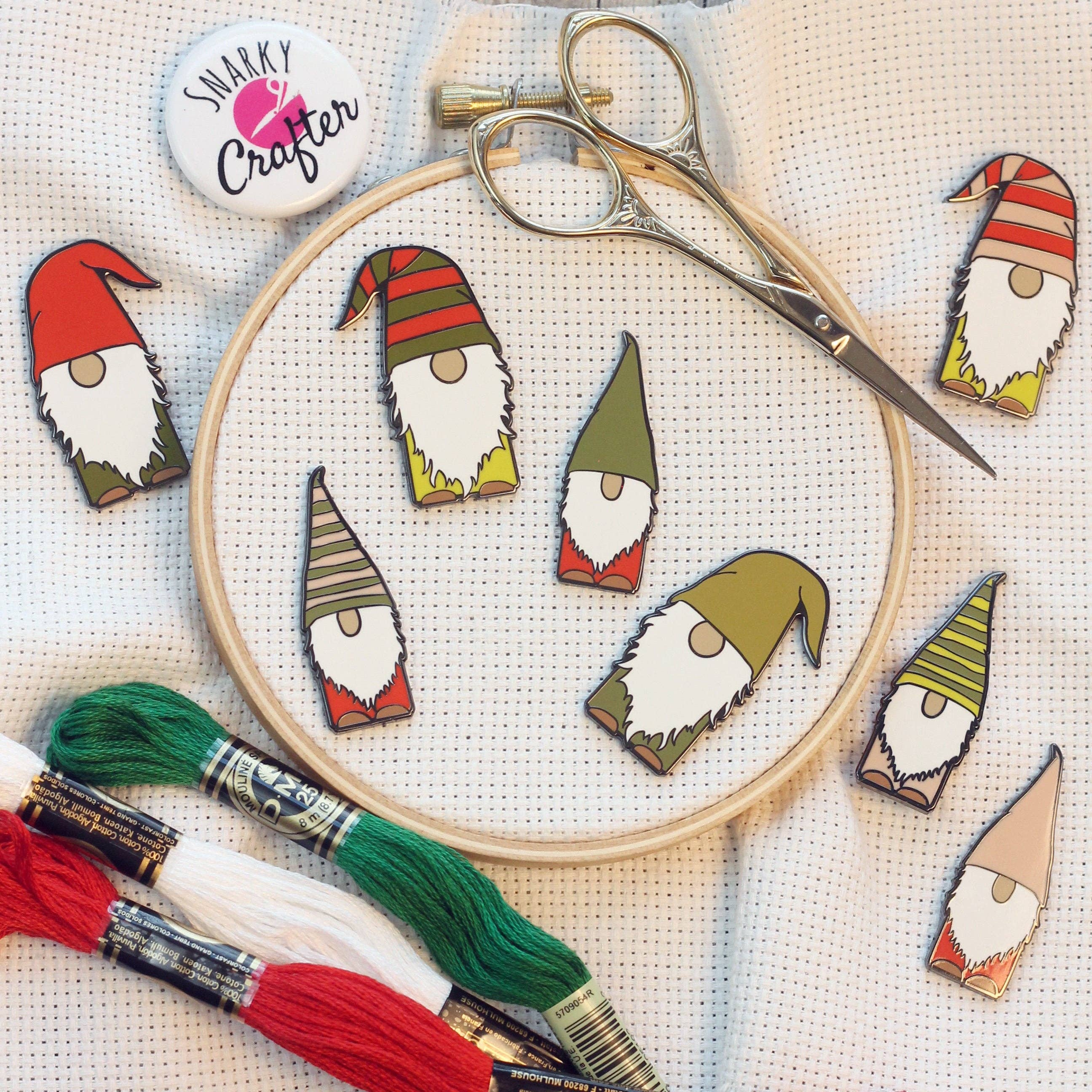 Snarky Crafter Designs - Gnomes Enamel Needle Minders