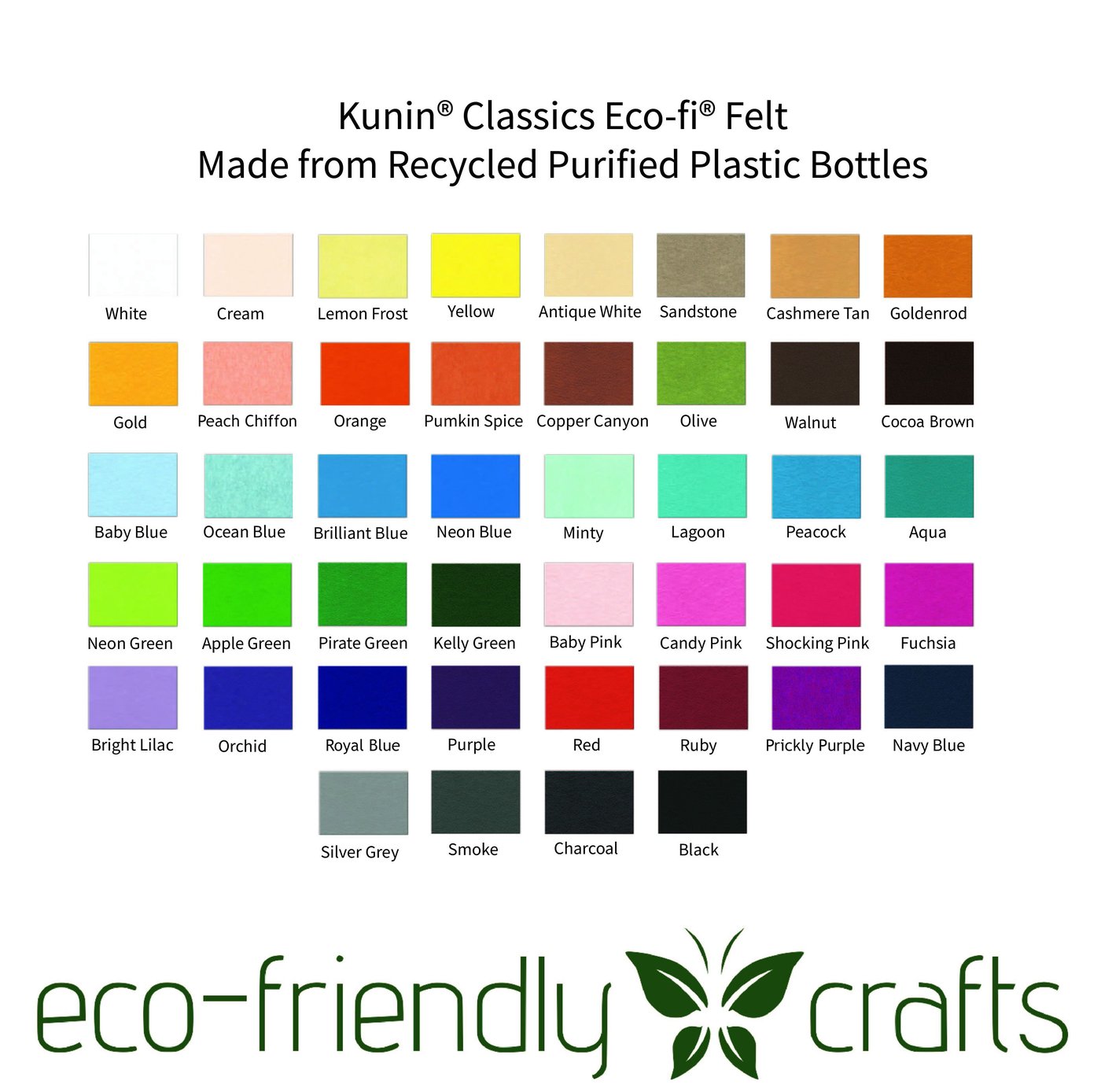 Eco-Fi Classic Felt by the Yard- Made from 100% Recycled Water Bottles –  EcoFriendlyCrafts