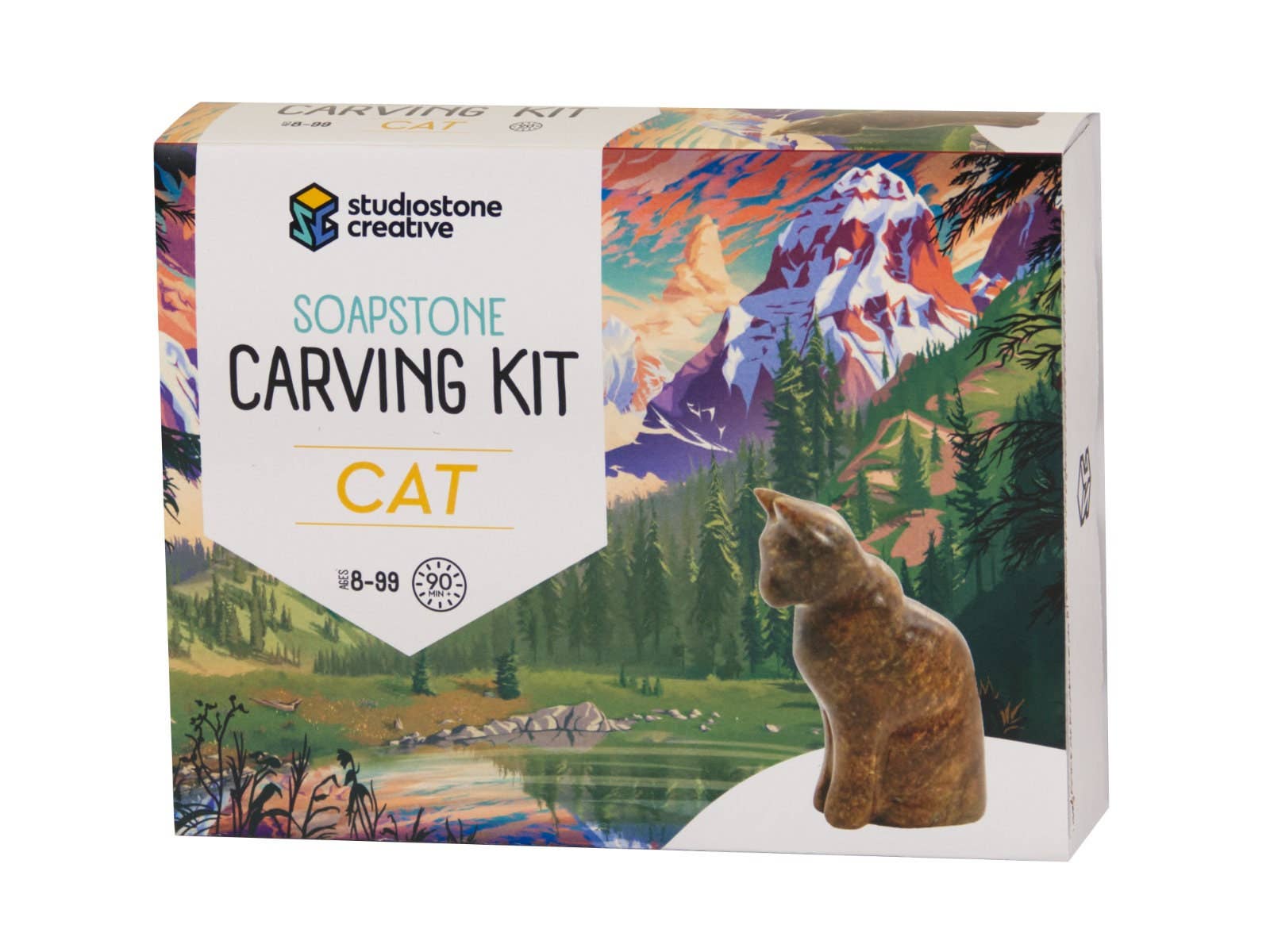 Studiostone Creative - Cat Soapstone Carving and Whittling—DIY Arts and Craft Kit. All Kid-Safe Tools and Materials Included. For kids and adults 8 to 99+ Years.