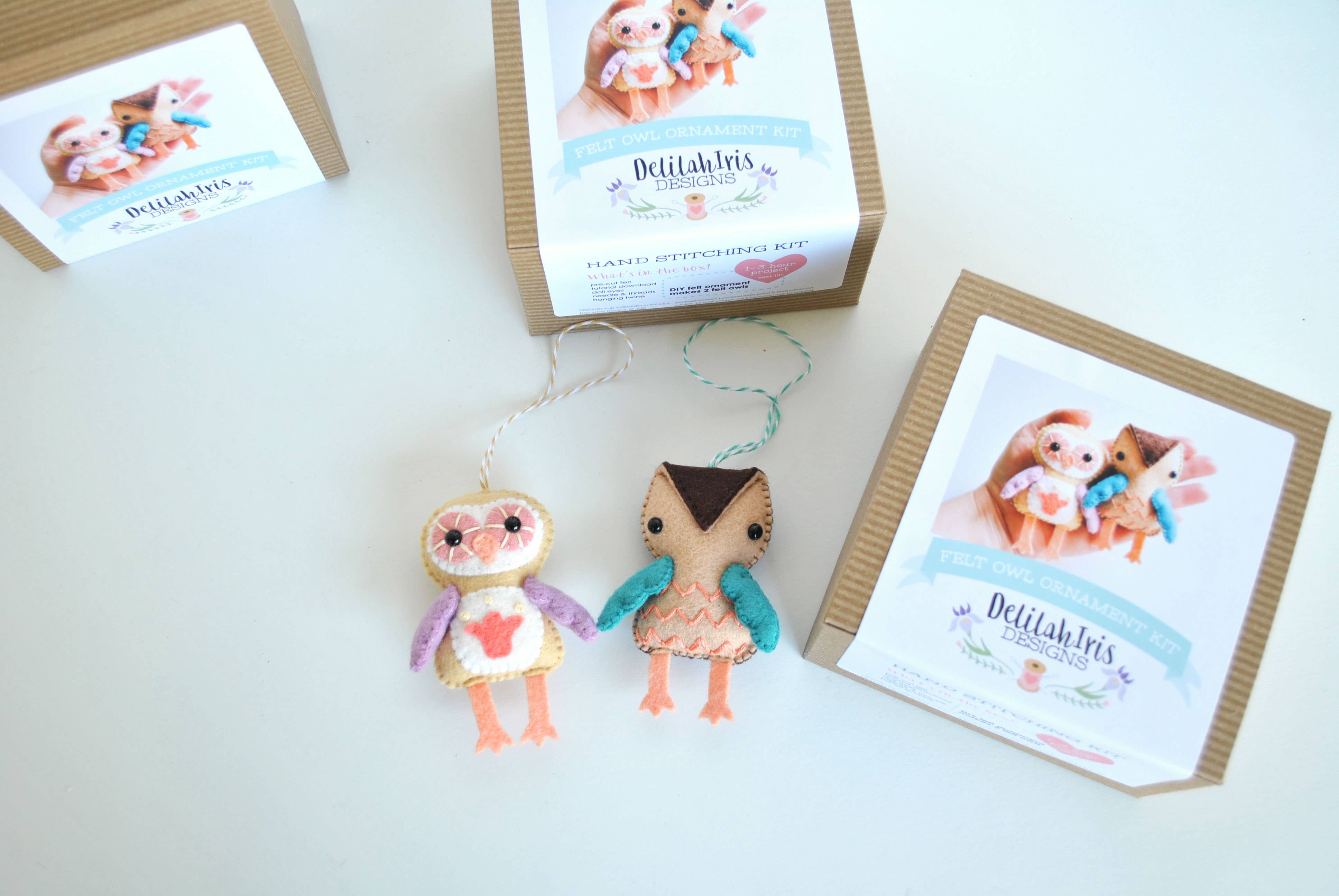 DelilahIris Designs - DIY Craft Kit - Owl Felt Ornament Sewing Kit