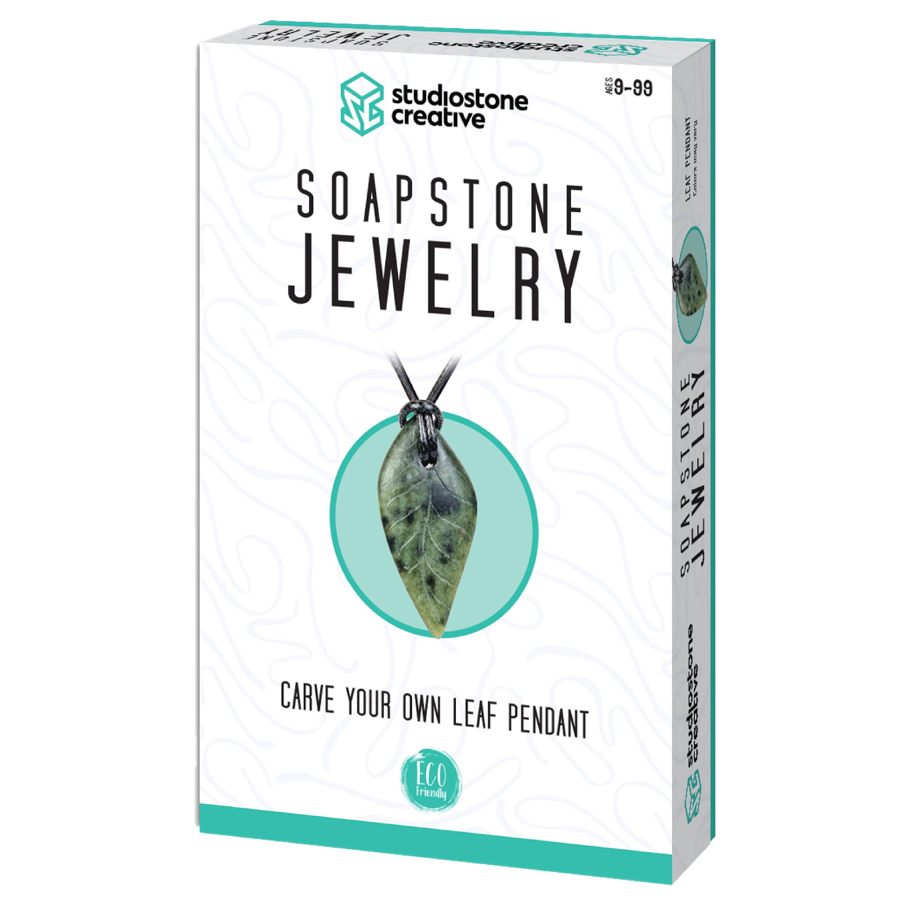 Studiostone Creative - NEW! Leaf Soapstone Pendant Jewelry Kit Carving and Whittling - DIY Stone Necklace Arts and Craft Kit. For kids and adults 9 to 99+ Years.