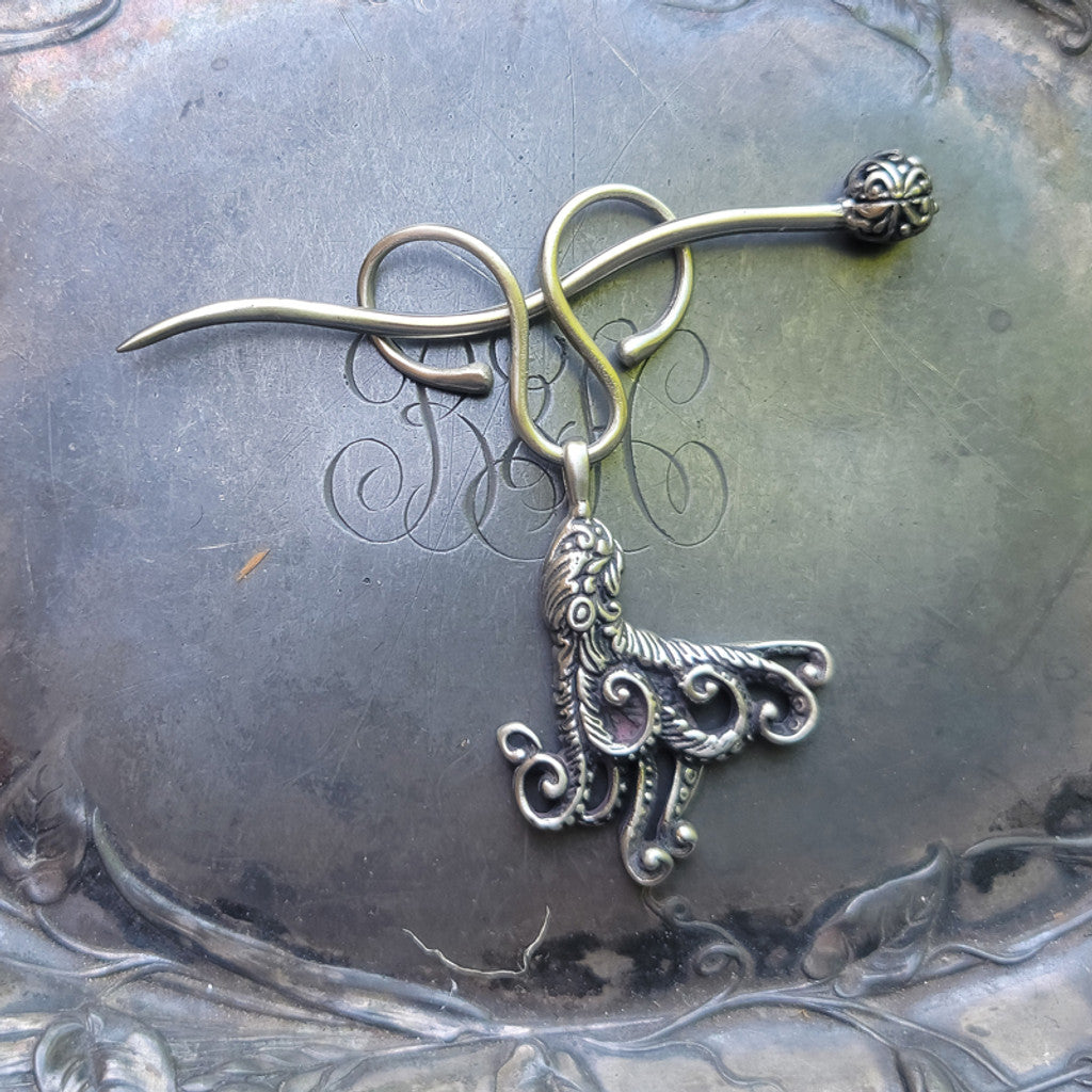 Jul Designs Shawl Pins - Filigree Octopus Charm Lock