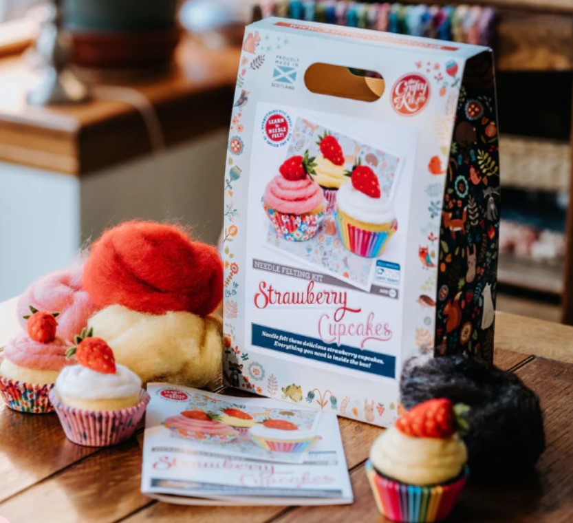 The Crafty Kit Company - Strawberry Cupcakes Needle Felting Craft Kit