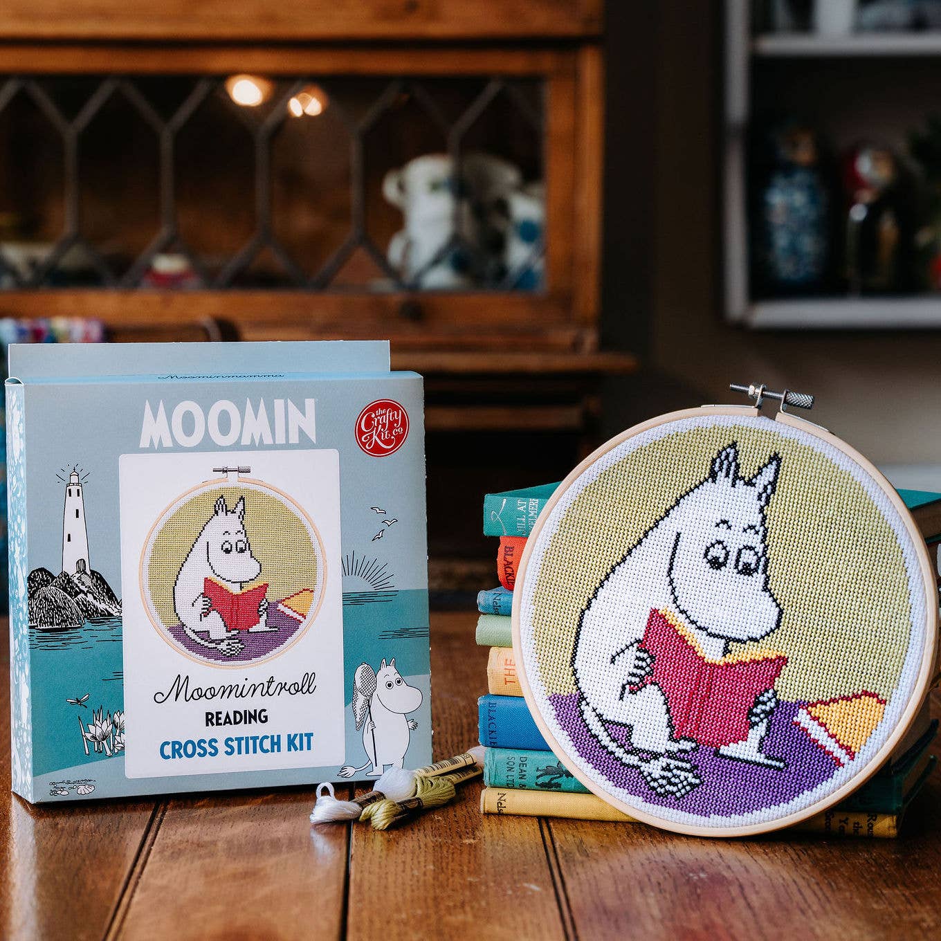 The Crafty Kit Company - Moomin Cross Stitch Kit - Moomintroll Reading