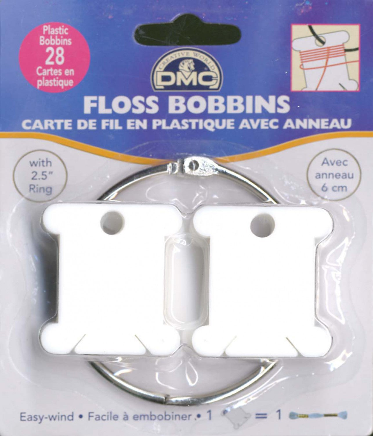 DMC Floss Bobbins with 2.5 inch Ring