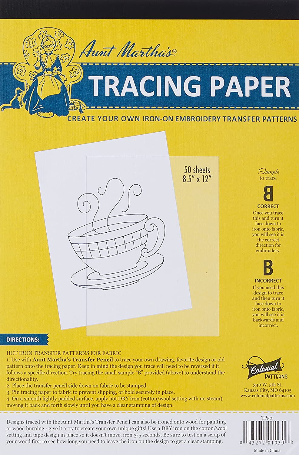 Aunt Martha's Iron-On Embroidery Tracing Paper
