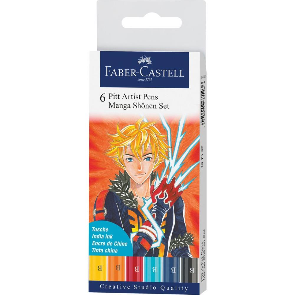 Faber Castell PITT Artist Manga Shonen Brush Pens 6/Pkg