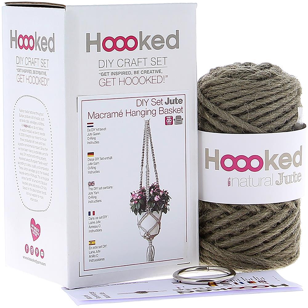 Hoooked Macrame Hanging Basket Kit with Natural Jute Yarn - Cinnamon Taupe